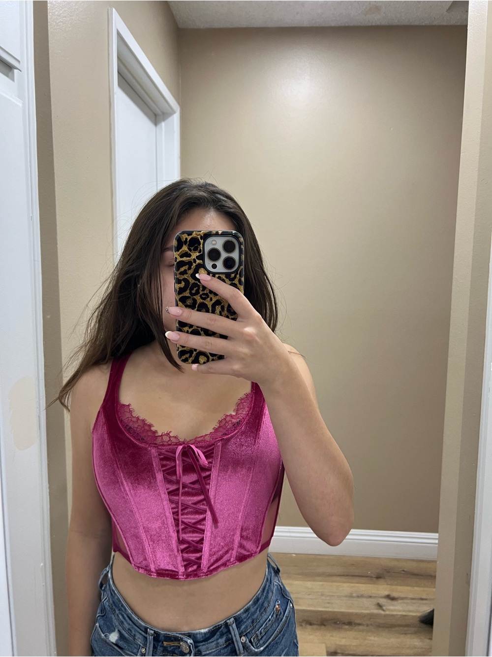 Victoria's Secret Fuchsia Satin Lace-Up Corset Tank